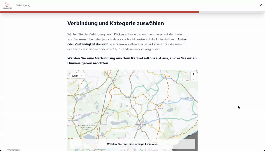Screenshot von Beteiligung zur Bewertung des ersten Radnetzentwurfes