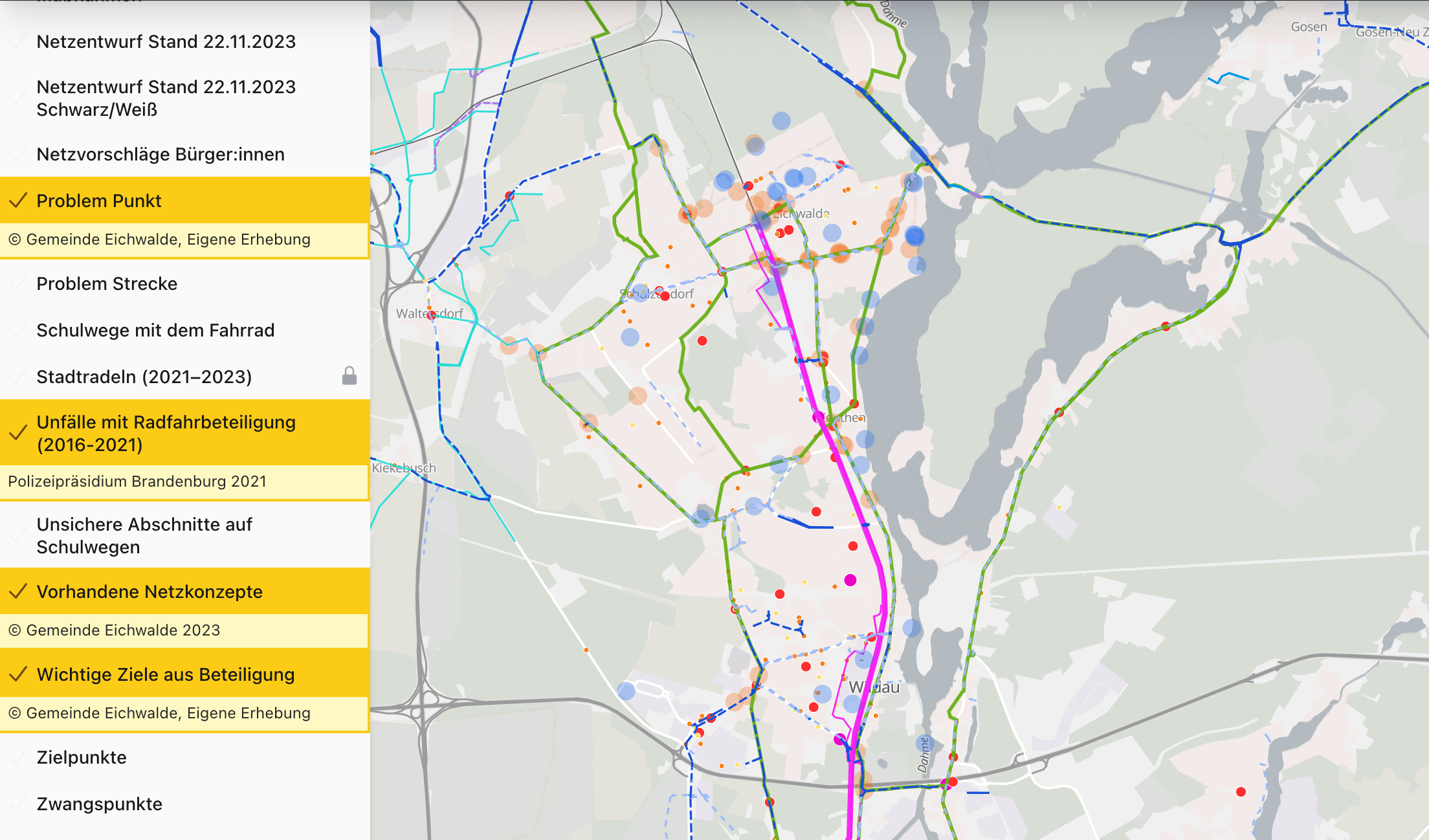 Screenshot von Datenhub TILDA mit interaktiven Karte