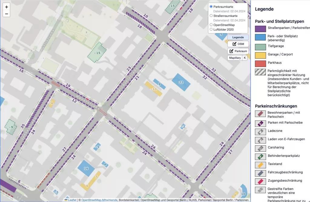 Interaktive Datenvisualisierung von Park- und Stellplatztypen