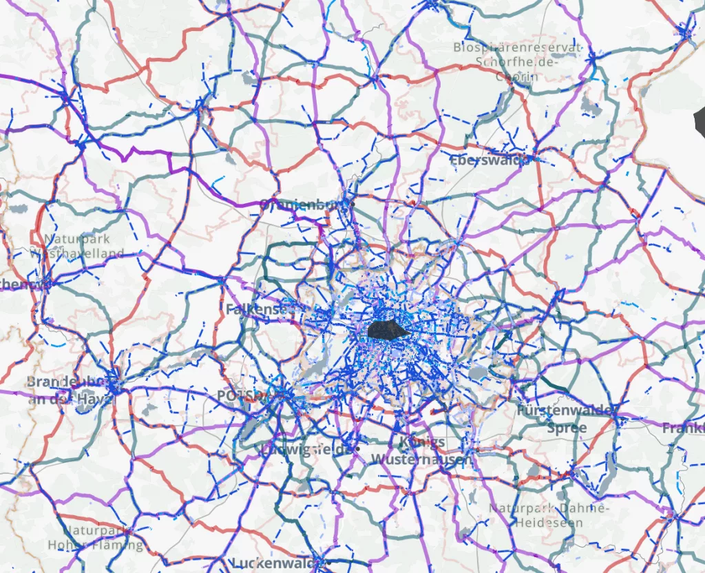 Tilda-Datenhub mit Radnetzvorschlag von ADFC für Radnetz Brandenburg
