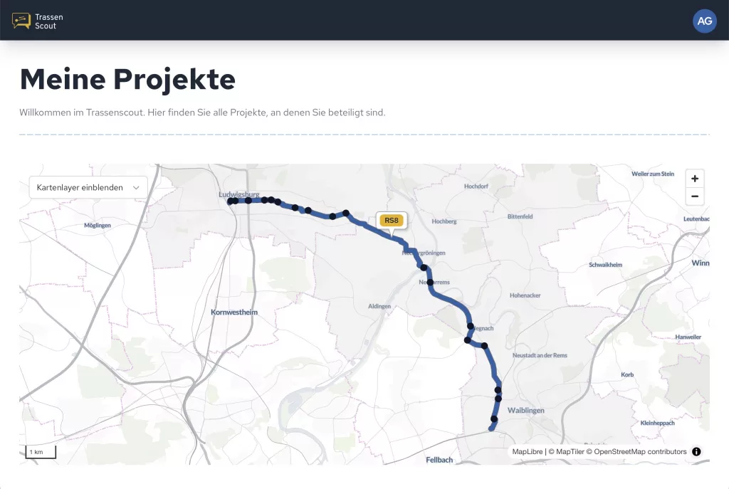 Screenshot von Planungsansicht in Trassenscout