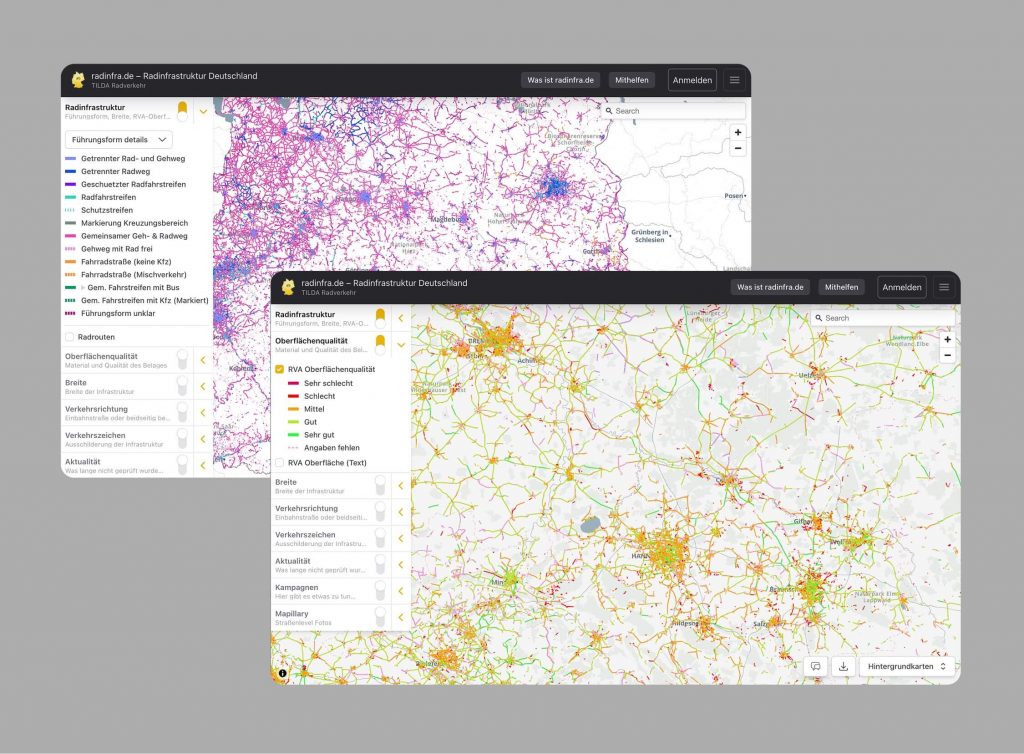 Verschiedene Daten von Radinfrastruktur Deutschland in TILDA Datenhub