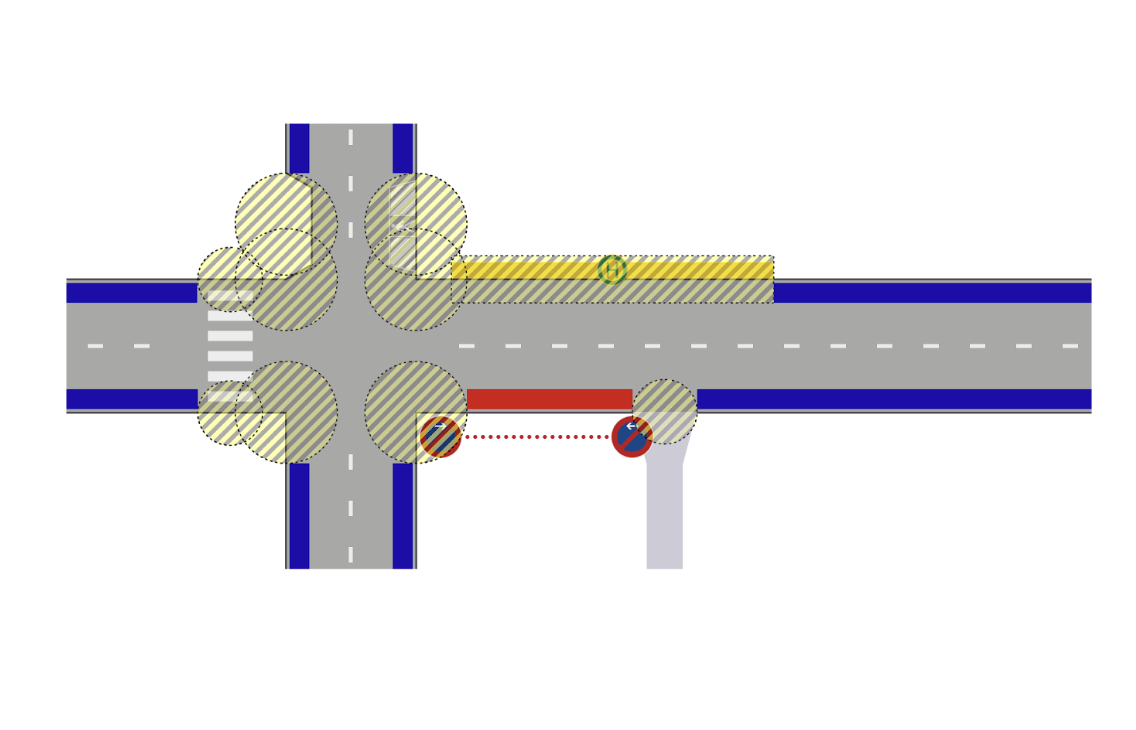 Visualisierung von Parkraumanalyse bei Einfahrten und Kreuzungen